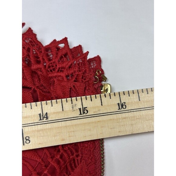 Saylor Pippa One Shoulder Dress Red XS Lace Mini Cocktail Sheer 3/4 Sleeve - Picture 12 of 16